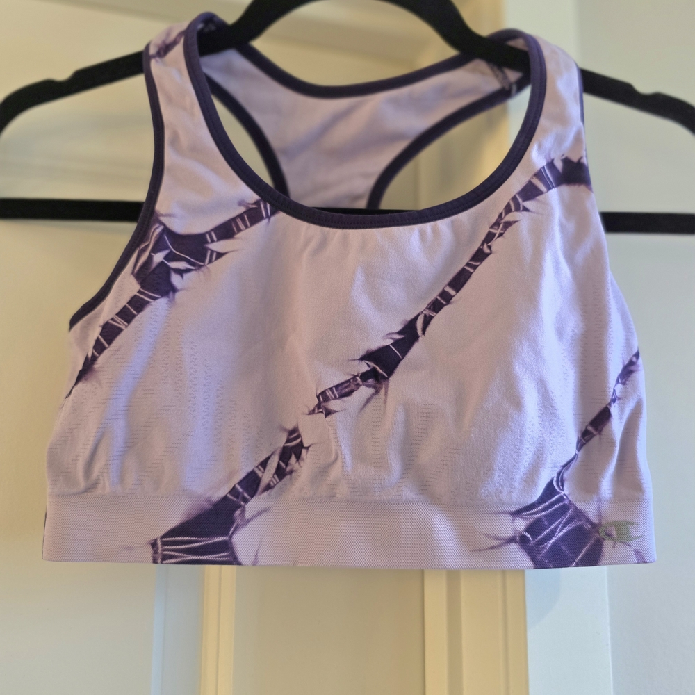 Champion Light Purple Sports Bra with Dark Purple Pattern